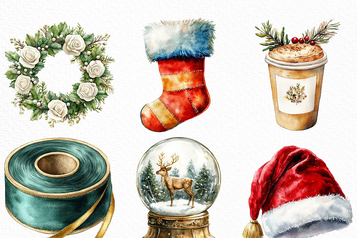 Watercolor Luxury Christmas Clipart, an Illustration by Craft Nest (Photo 4 of 6)