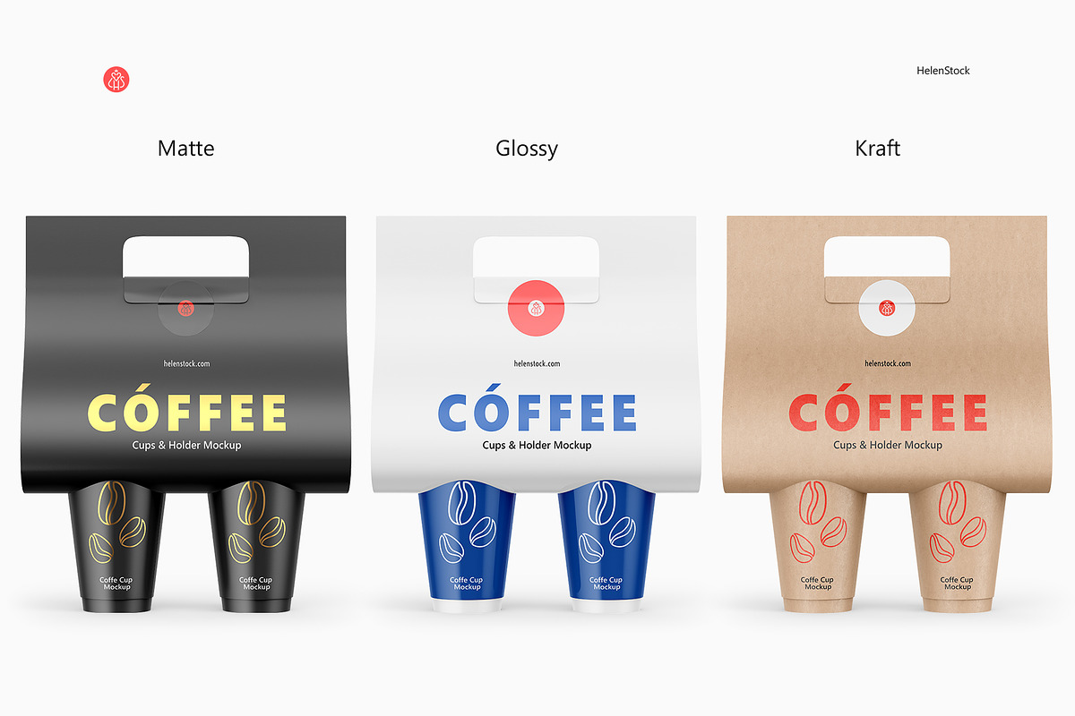 Coffee Cups and Holder Mockups Front, a Cups & Container Mockup by HelenStock (Photo 3 of 9)