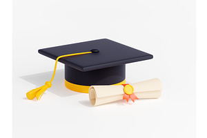 Student Graduation Cap And Diploma