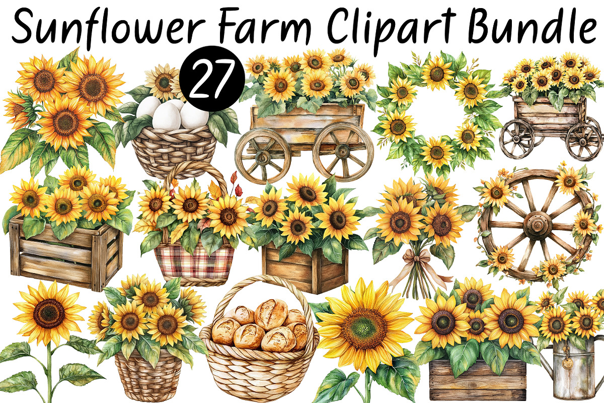 Sunflower Farm Clipart, a Seasonal Illustration by CitraGraphics (Photo 1 of 7)