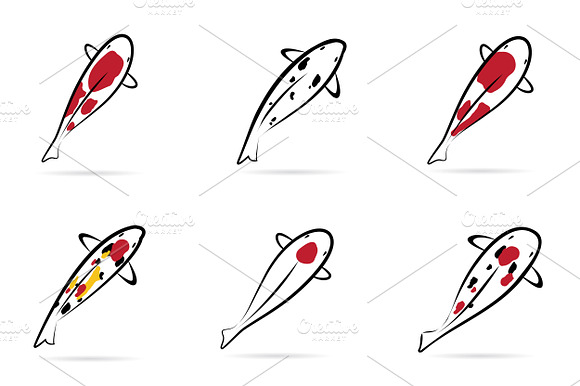 Set Of Koi Fish On White Background.
