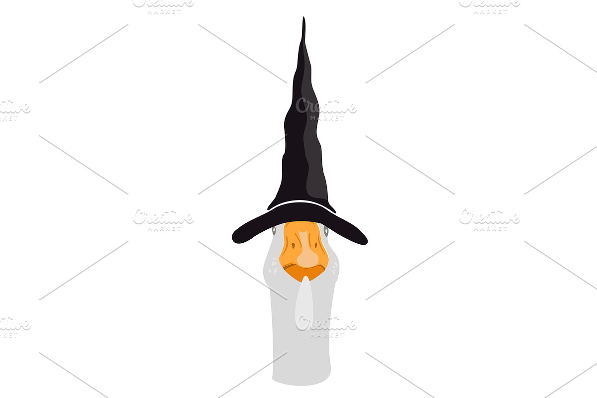 Cute goose in a witch hat portrait, an Animal Illustration by Toltemara