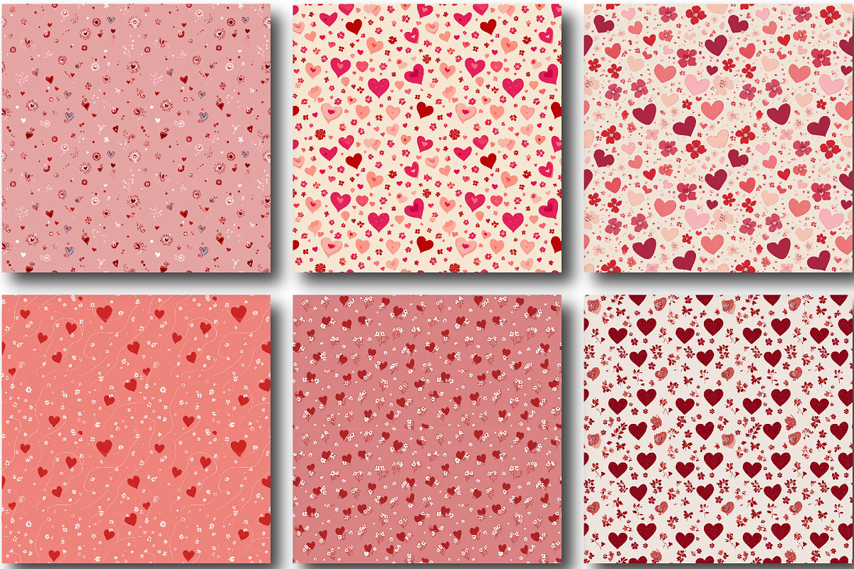 Floral Valentine Pattern Heart Paper, an Illustration by CraftArtStudio (Photo 3 of 3)