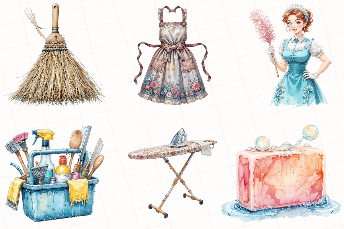 Watercolor Housekeeping Clipart, an Illustration by OK Design (Photo 5 of 5)