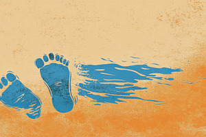 Footprints in the sand by the sea, a Photo by Beautiful things