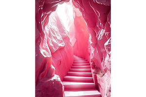 Pink Rock Cave Stairs Background