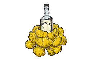 Whiskey bottle flower sketch vector, a Food Illustration by AlexArt
