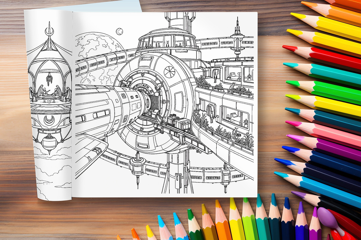 80 Sci-Fi Coloring Pages Bundle, a Brochure Template by LA Design (Photo 10 of 10)