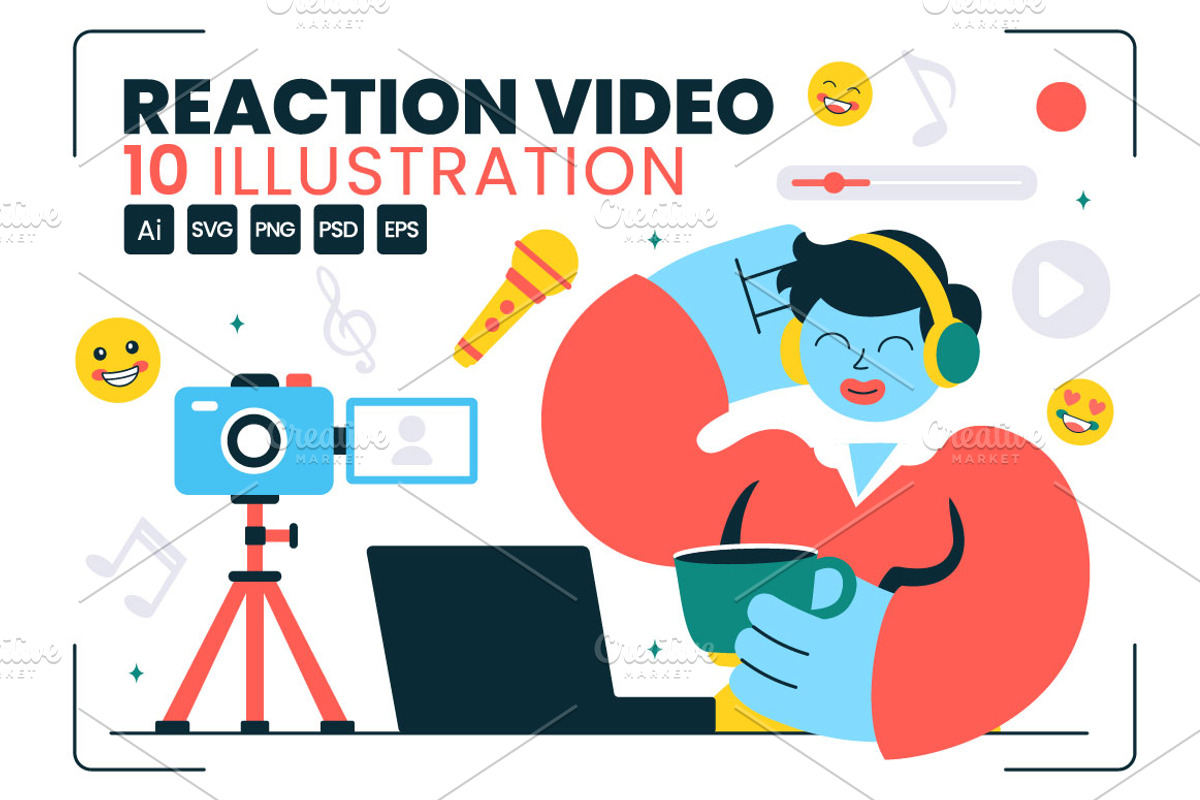 10 Social Media Reaction Video, a Person Illustration by denayunebgt (Photo 1 of 4)