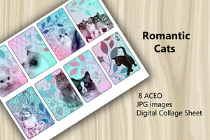 Collage Sheet - Romantic Cats, a Print Template by Kseniya-Omega
