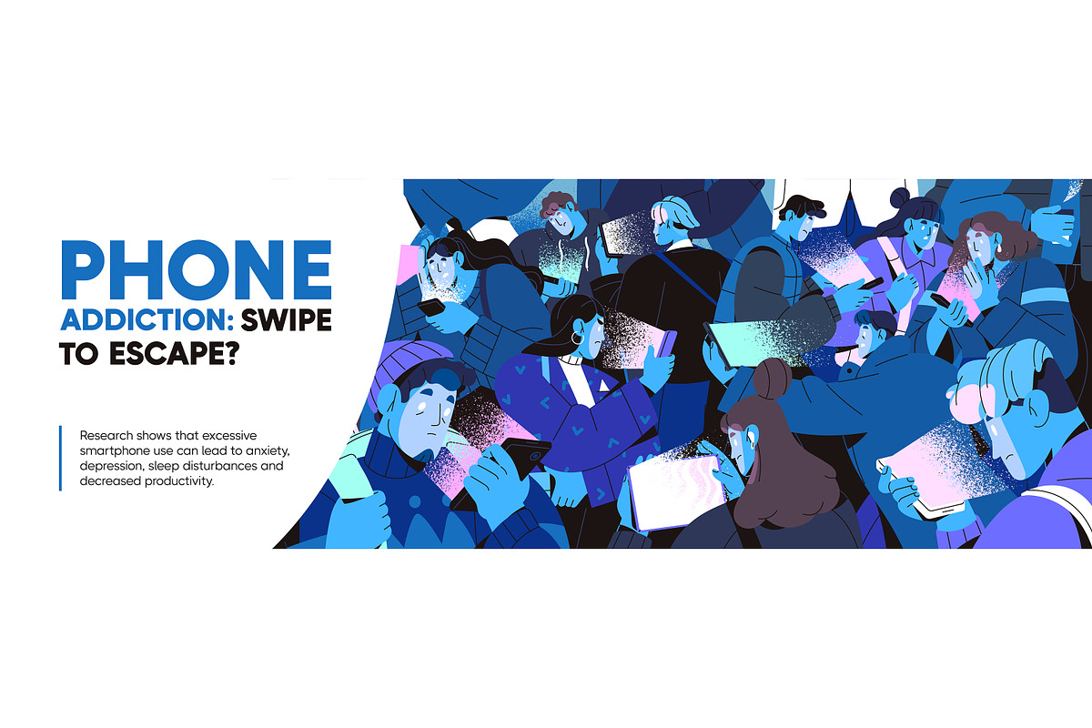Smartphone addiction concept, banner, a Person Illustration by PaperTrident (Photo 4 of 4)