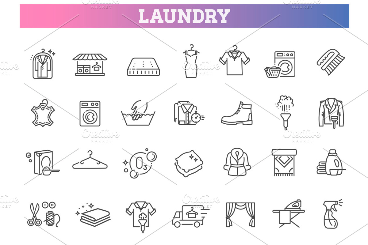 Laundry Services Icons, an Outline Icon by Tettygreen (Photo 1 of 2)