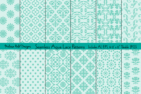 Seamless Aqua Lace Patterns preview 7
