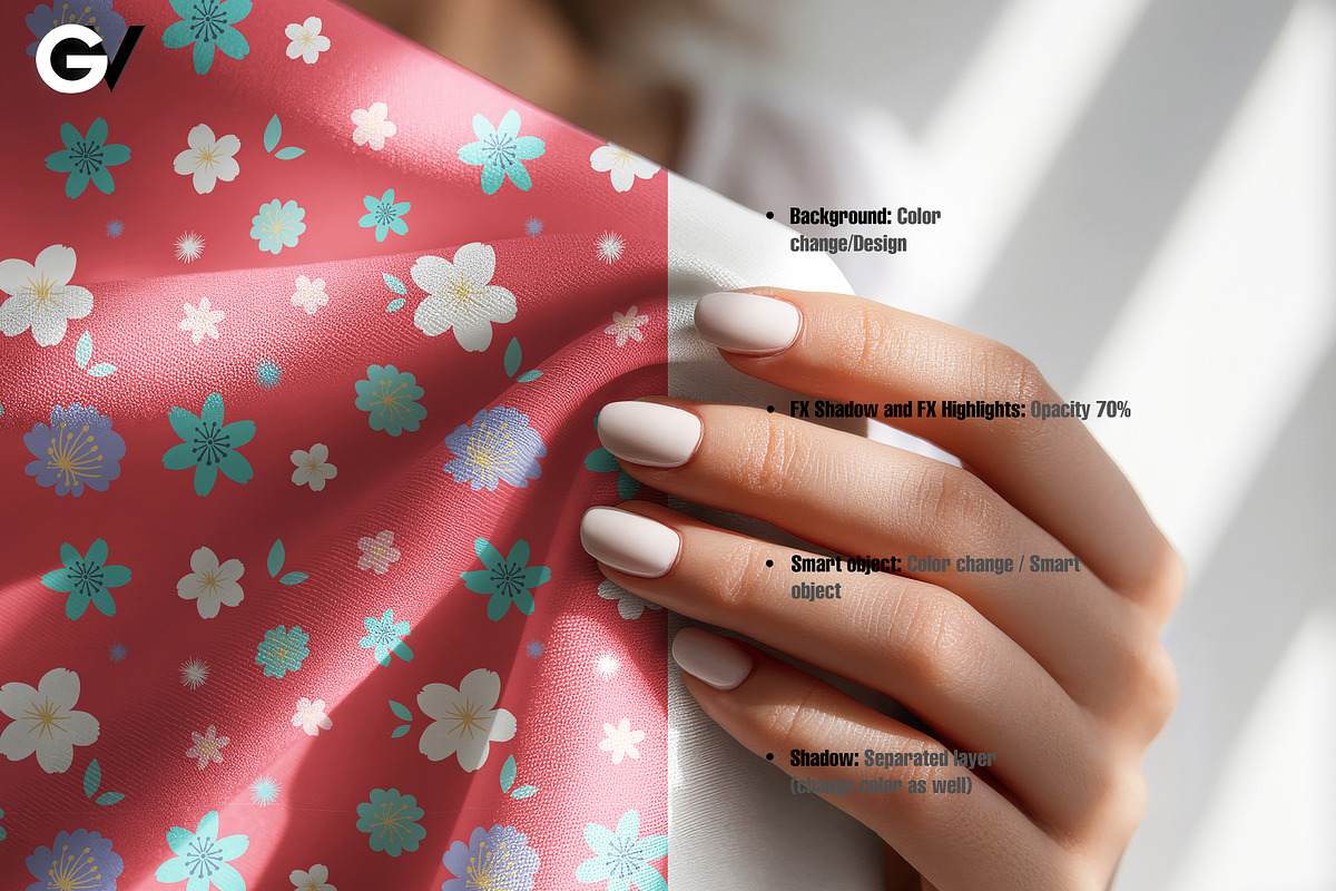 Fabric Mockup with Female Hand, a Merchandise Mockup by GraphicVil (Photo 2 of 9)