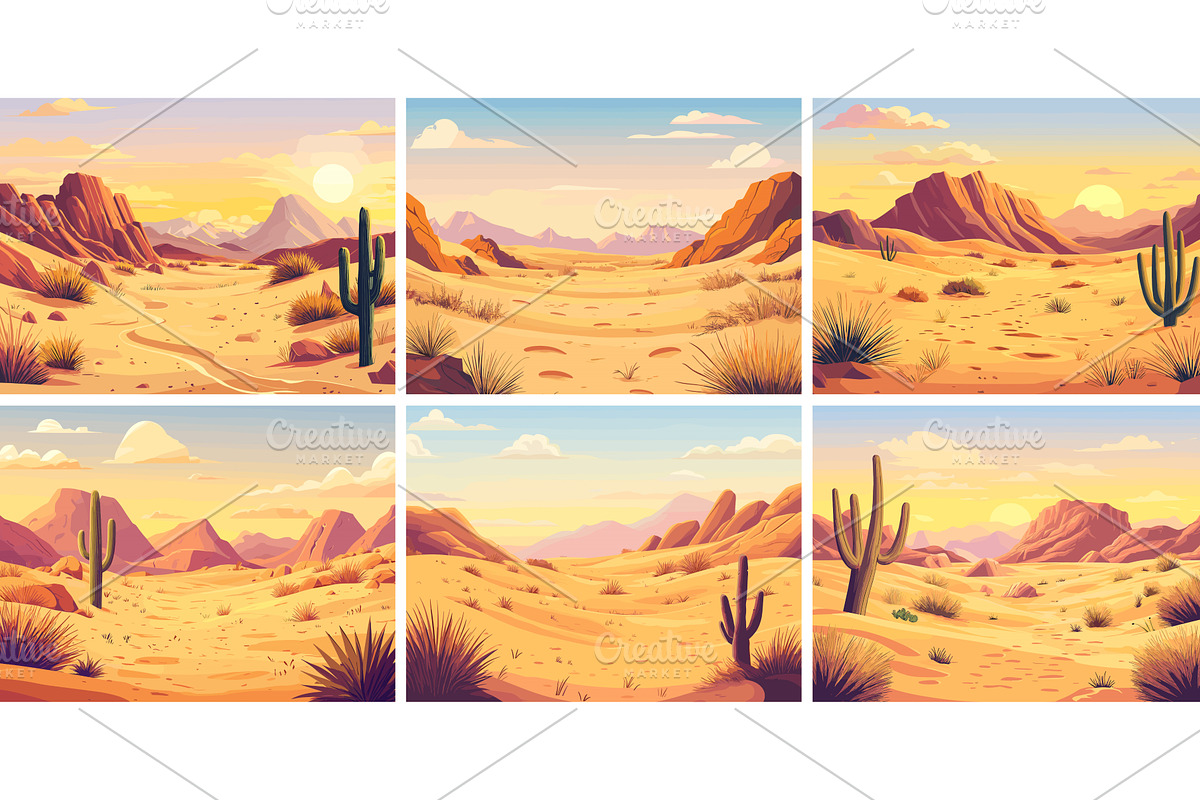 Desert landscape cartoon vector set, an Illustration by Onyx