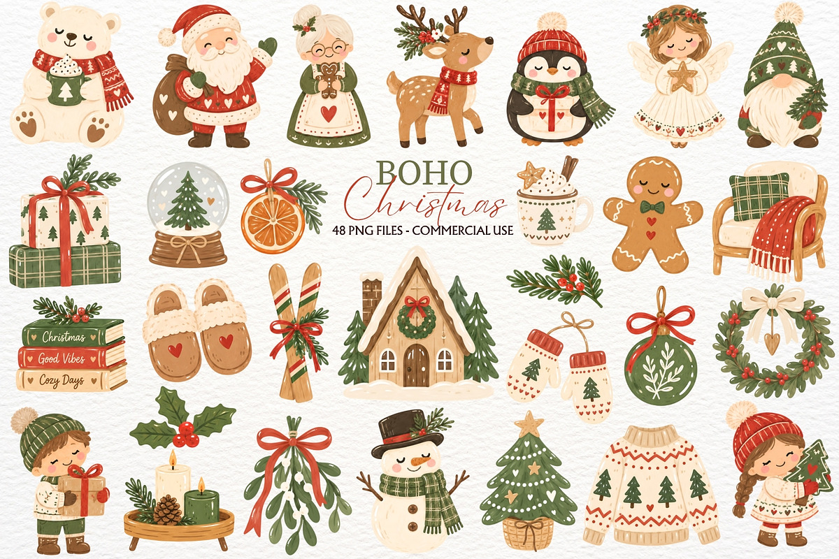 Boho Christmas Print Winter Holiday, a Seasonal Illustration by SugarCloudStudioArt (Photo 1 of 5)