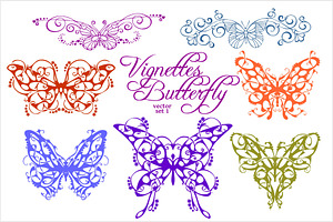 Abstract Floral Butterflies Isolated