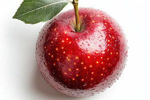 Fresh Red Apple with green leaf isol, a Food & Drink Photo by Pixeness Studio