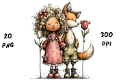Whimsical Floral Girl & Fox Clipart, an Animal Illustration by GiraffeCreative (Thumbnail 18 of 20)