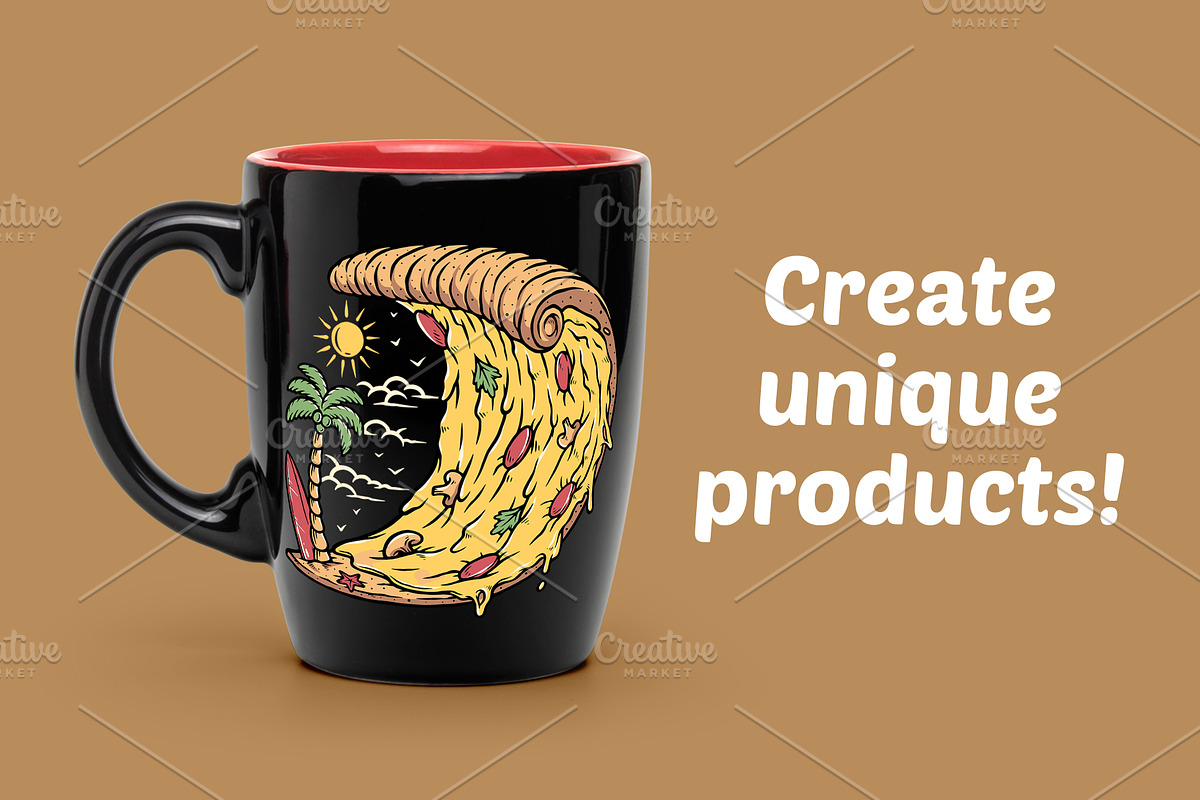 Pizza waves beach illustration, a Food Illustration by gunaonedesign (Photo 2 of 5)