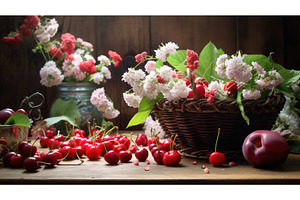 fruit stem cherry background ai, a Background Photo by pikepicture
