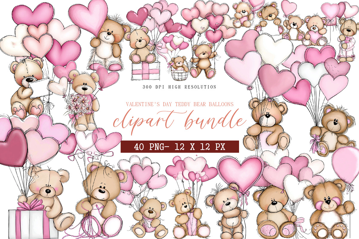 Valentine's Day Teddy Bear Balloons, an Illustration by DreamArtGraphic (Photo 1 of 4)