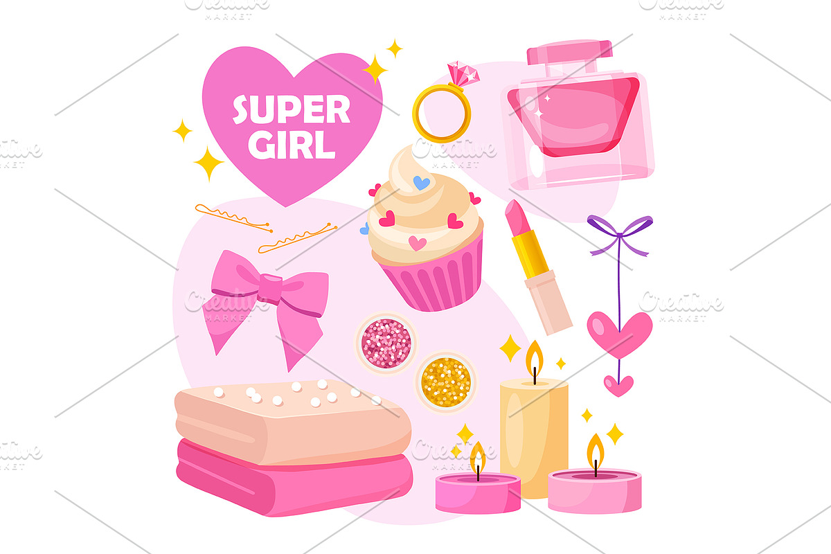 Stylish girls icons set, a Decorative Illustration by Elen_Art