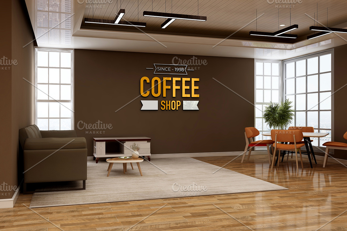 Cafe & Office Scene Wall Logo Mockup, an Advertising Mockup by Ayy (Photo 3 of 18)