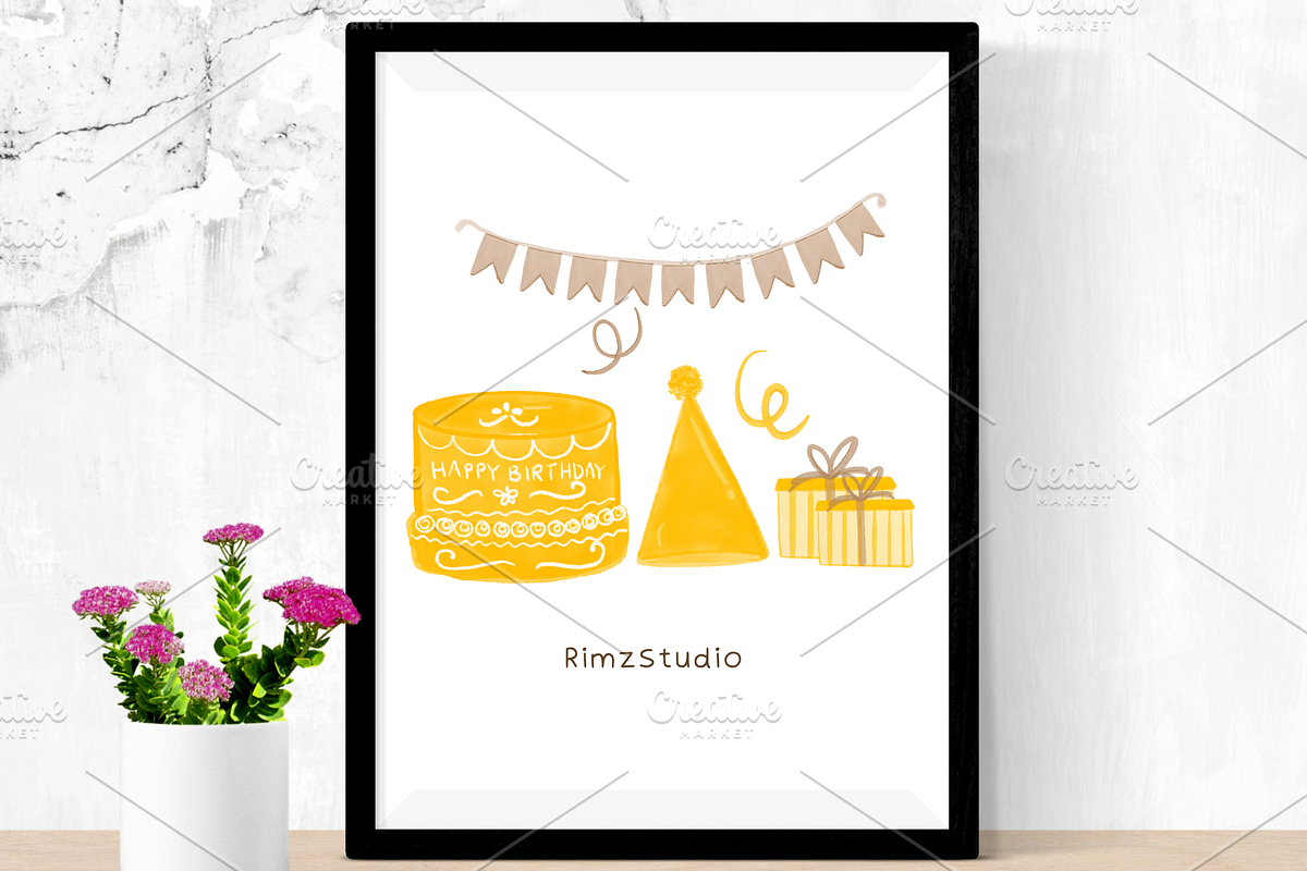 Birthday elements in watercolor set, an Object Illustration by RimzStudio (Photo 2 of 3)