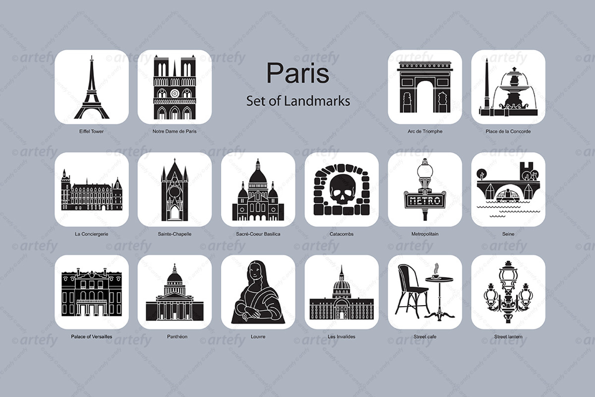 Paris landmark icons (16x), an Icon by Artefy's Graphic Bar (Photo 2 of 2)