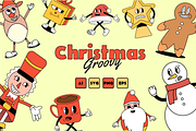 Christmas Groovy Illustration, a Seasonal Illustration by Kohesif Studio (Thumbnail 1 of 6)