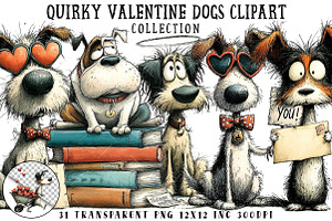 Quirky Valentine Dog Clipart, an Illustration by OK Design