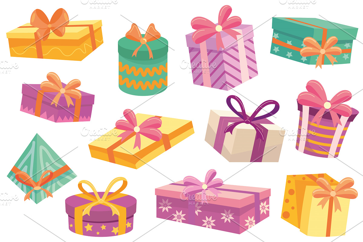 Gift boxes set in cartoon style, an Object Illustration by Dessign Sells