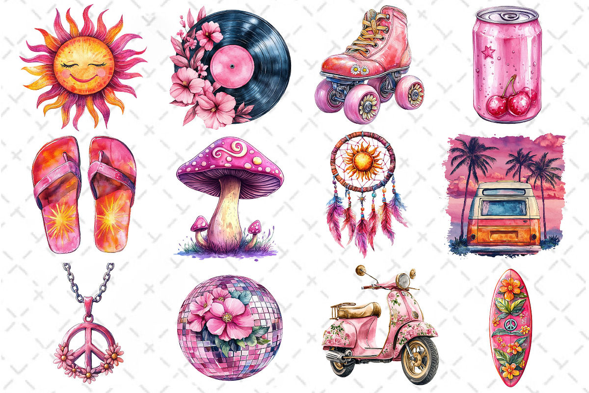 Pink Groovy Summer Clipart, an Illustration by Dream Creation (Photo 2 of 4)