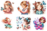 Cute Girl and Butterflies Clipart, an Illustration by DreamArtGraphic (Thumbnail 3 of 6)