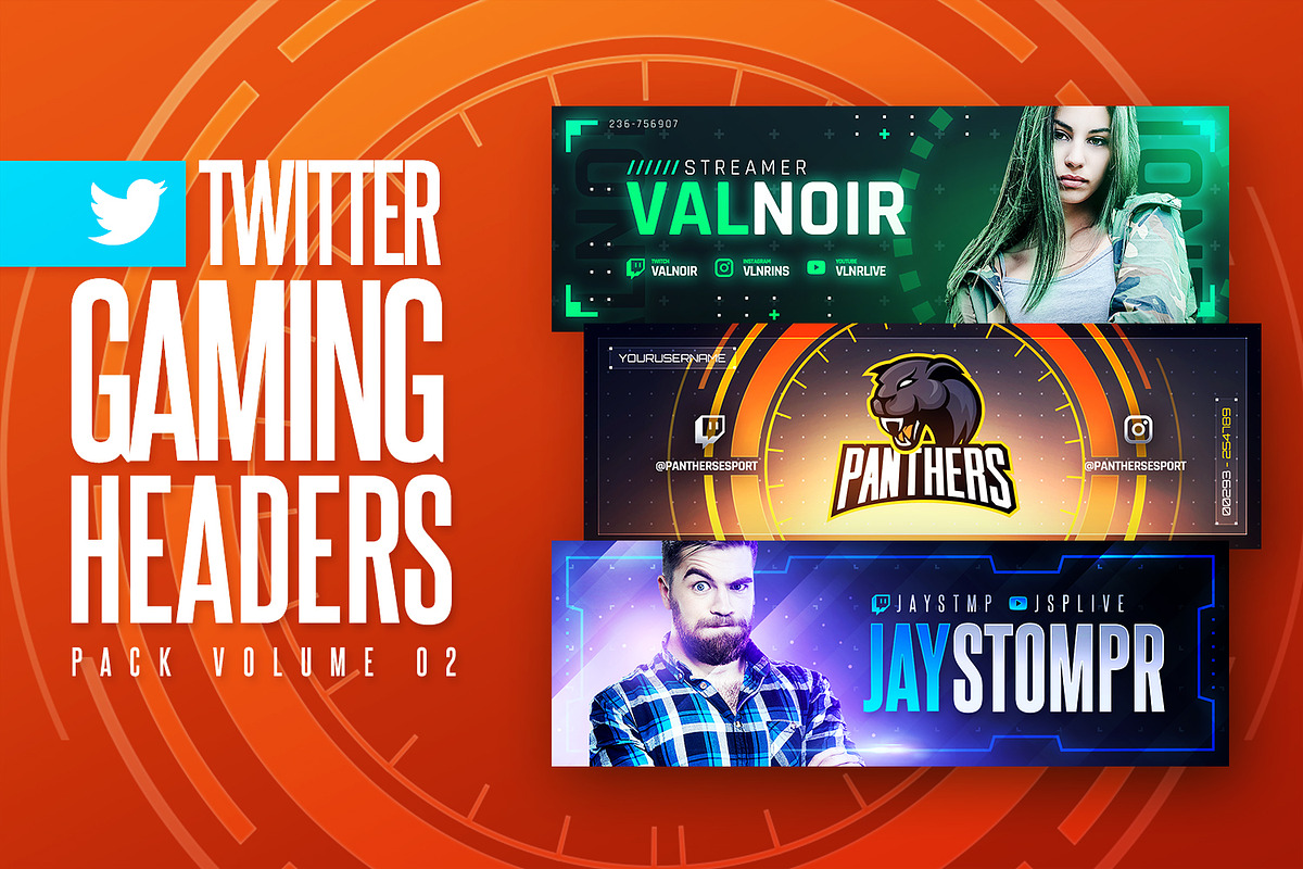 Gaming Twitter Headers Pack 02, a Social Media Template by Odin_Design