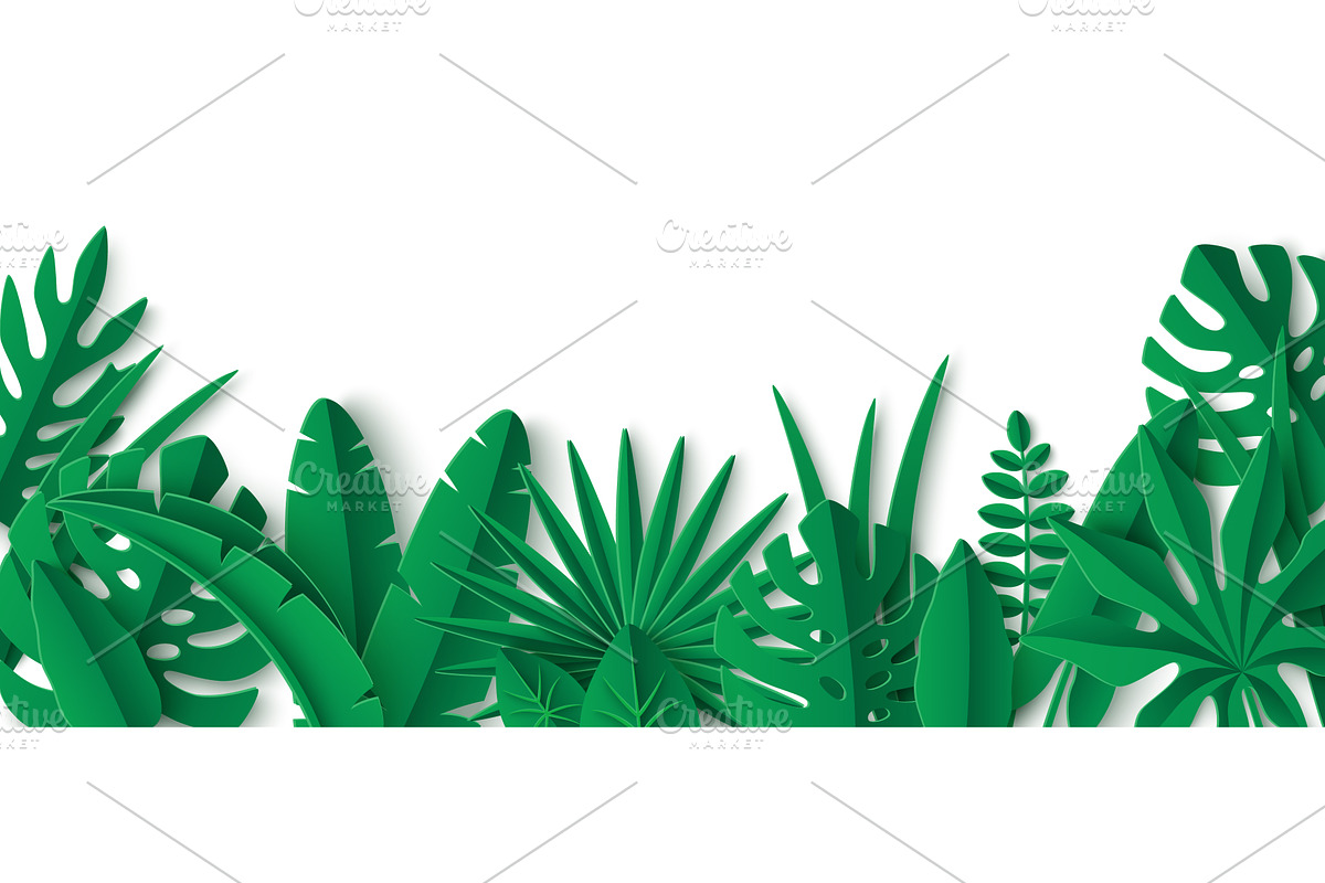 Tropical paper cut green leaves, a Texture Illustration by kotoffei