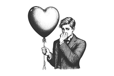 Shy man holding heart balloon vector, a Person Illustration by AlexArt