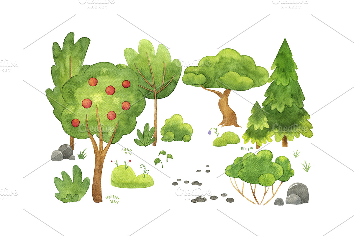 Watercolor forest and landscape., an Illustration by Kattarina Po (Photo 6 of 7)