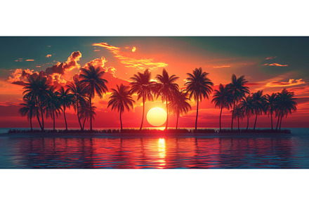 Sunset beach with palm trees and, a Nature Photo by ZinetroN