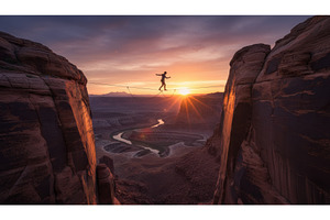 Person slacklining between two high, a Sports & Recreation Photo by Igor Tichonow