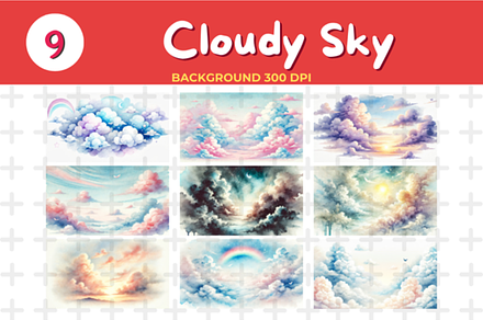 Pastel Watercolor Cloudy Sky Backgro