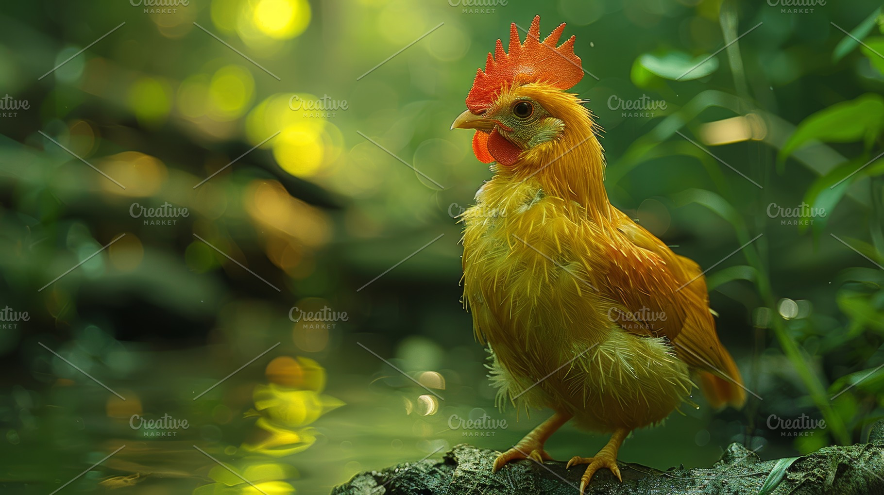 Vibrant Thai jungle fowl in lush forest setting with soft lighting, a Photo by AS photostudio