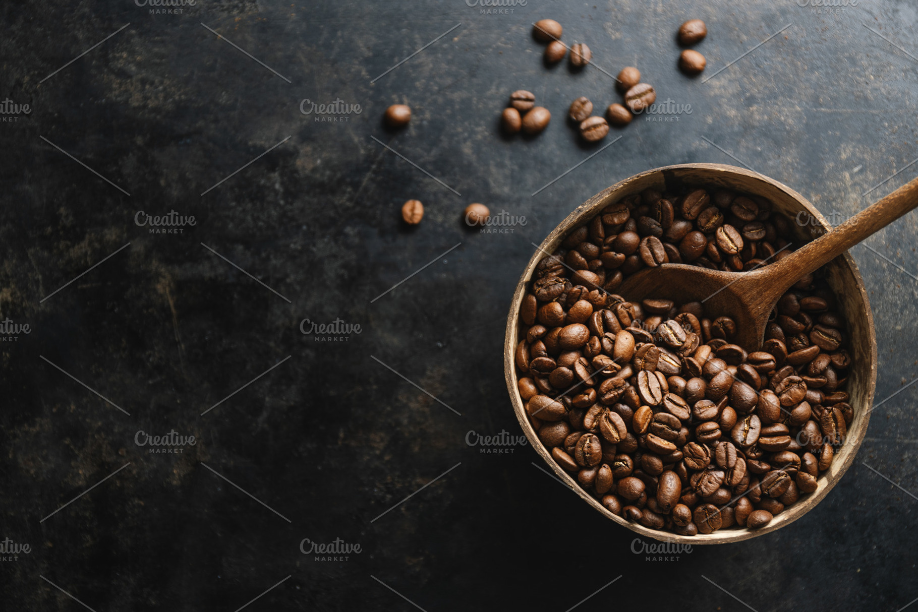 Coffee beans on dark background, a Food & Drink Photo by Valeria Art