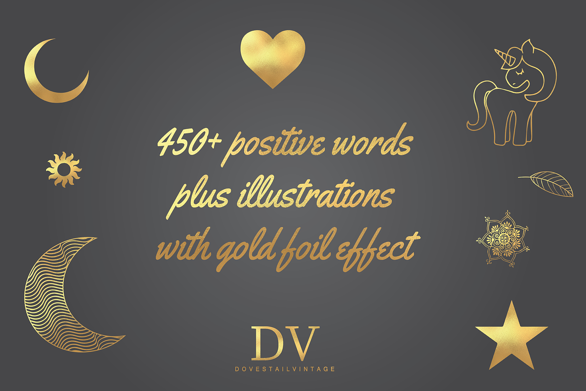 450+ Gold Words & Illustrations, an Object Graphic by DovestailVintage