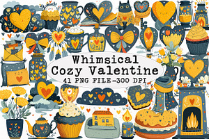Whimsical Cozy Valentine Clipart, an Illustration by Libby Wishes