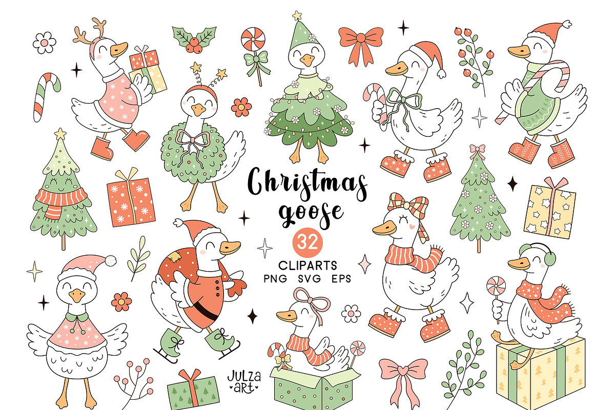 Silly Christmas Goose Clipart, an Animal Illustration by JulzaArt (Photo 1 of 6)