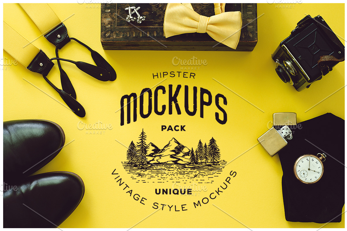 10 Hipster Mockups Pack, a Product Mockup by Victor Barac (Photo 1 of 3)