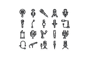Microphone icon set for audio, a Technology Illustration by pikepicture