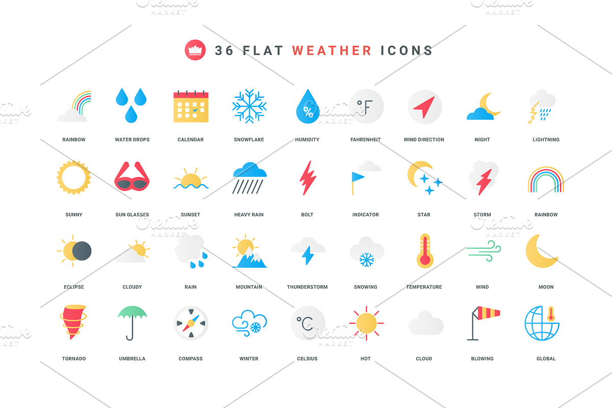 Weather forecast meteorology icons, an Object Illustration by Lemberg Vector